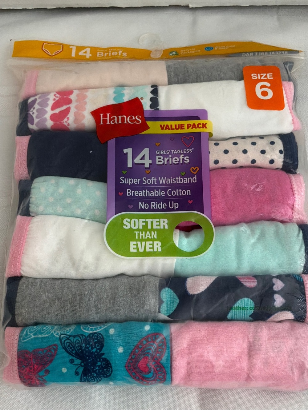 Hanes Girls Briefs Pack - Pink, Teal, Navy, Gray, White size 6